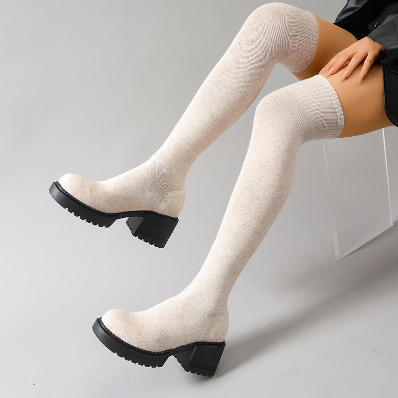 Knee High Sock Women - Sepatu Boots Platform Tebal Setengah Paha