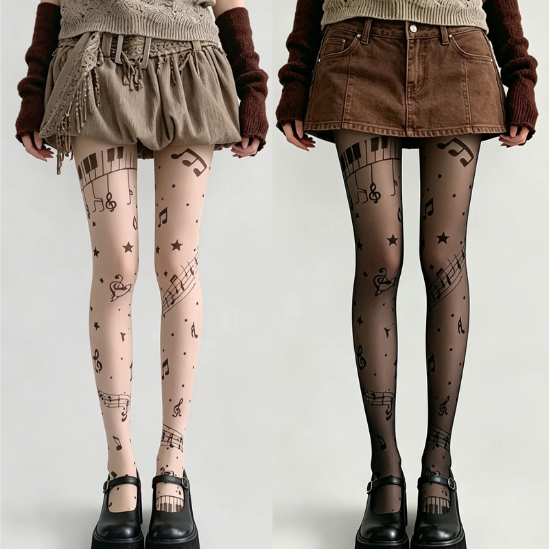 Y2K Pantyhose Tipis Motif Not  - Tights Pantyhose Sheer ulasan dan harga